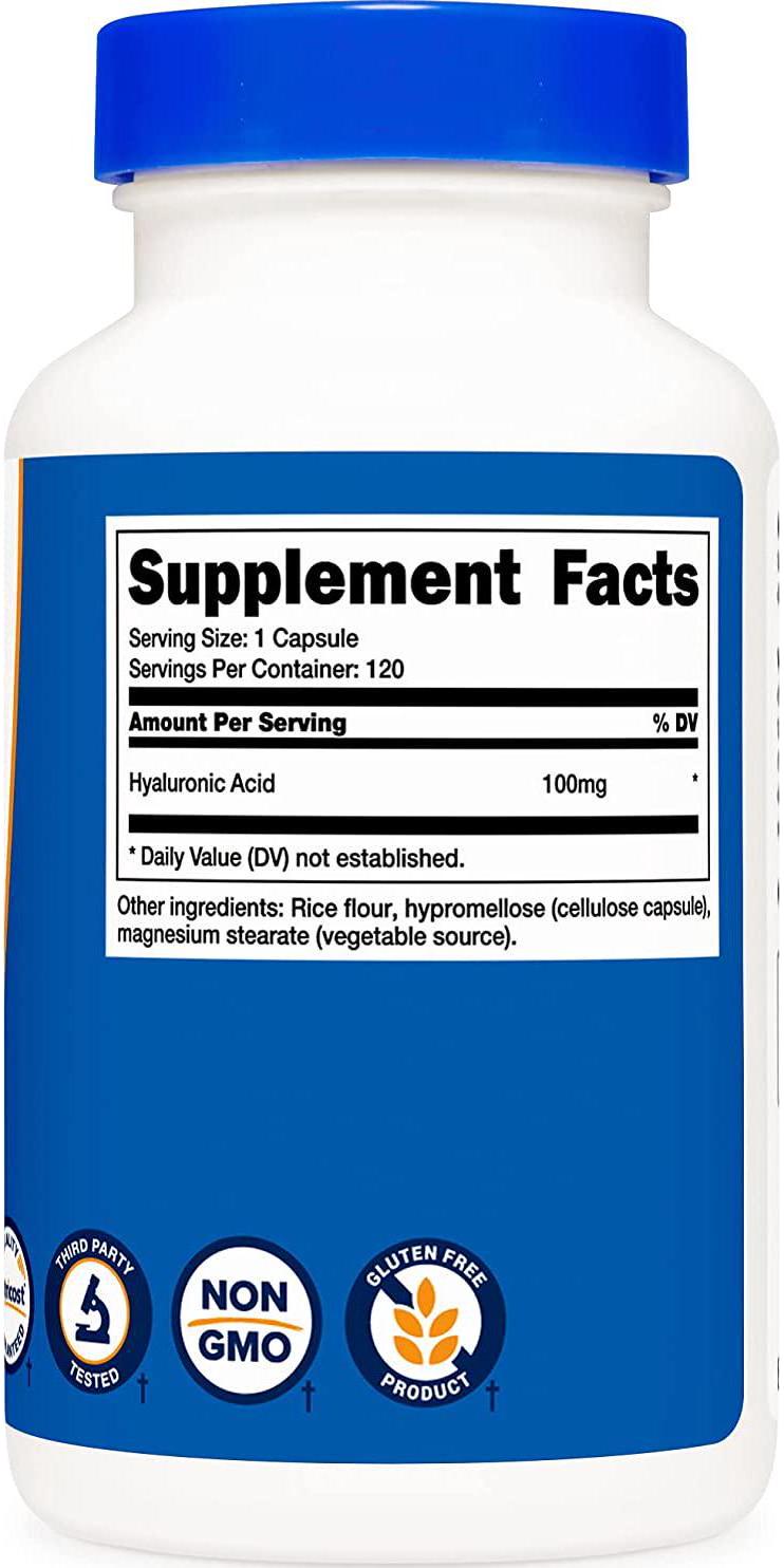 Nutricost Hyaluronic Acid Capsules 100mg,120 Veggie Capsules - Gluten Free, Non-GMO