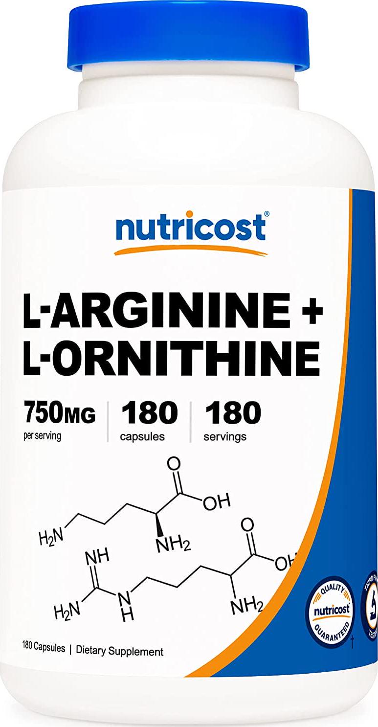 Nutricost L-Arginine L-Ornithine 750mg; 180 Capsules