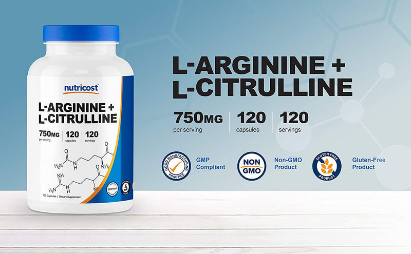 Nutricost L-Arginine L-Citrulline Complex 750mg, 120 Capsules - Non-GMO