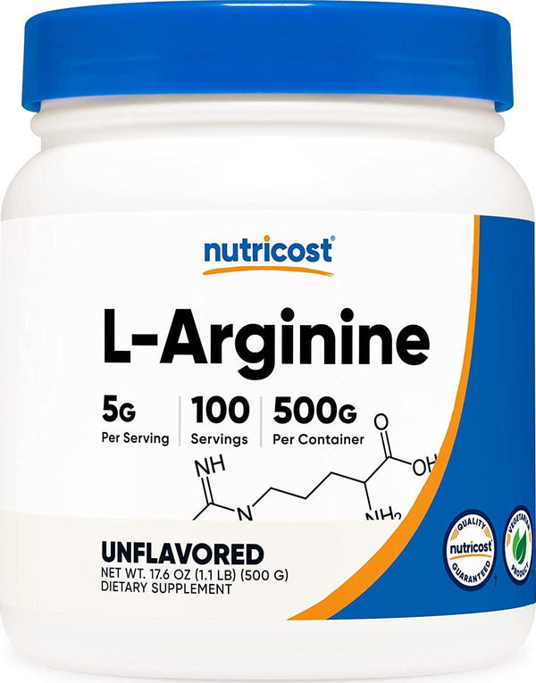 Nutricost L-Arginine Powder 500 Grams (1.1lbs) - Pure L-Arginine Powder - 5000mg Per Serving; 100 Servings