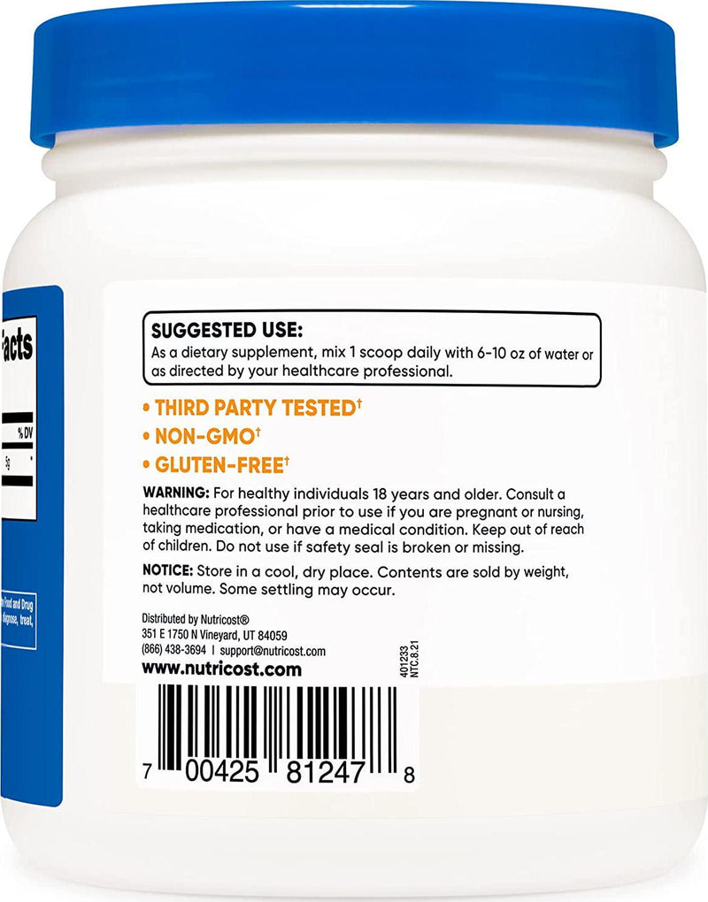 Nutricost L-Arginine Powder 500 Grams (1.1lbs) - Pure L-Arginine Powder - 5000mg Per Serving; 100 Servings