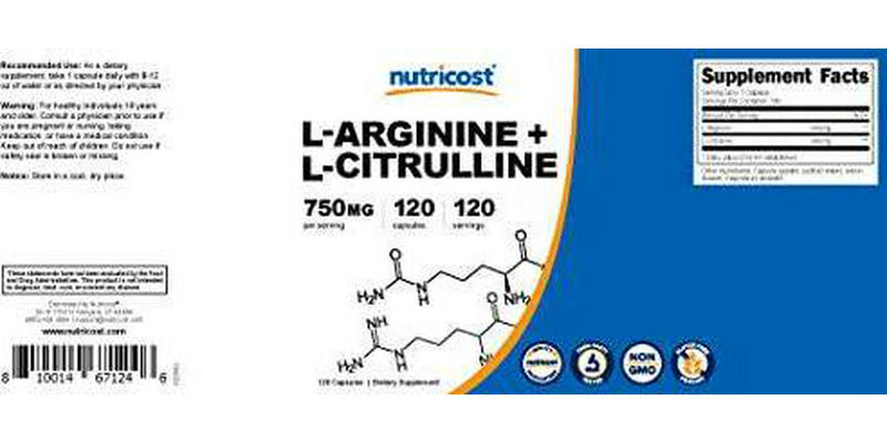 Nutricost L-Arginine L-Citrulline Complex 750mg, 120 Capsules - Non-GMO