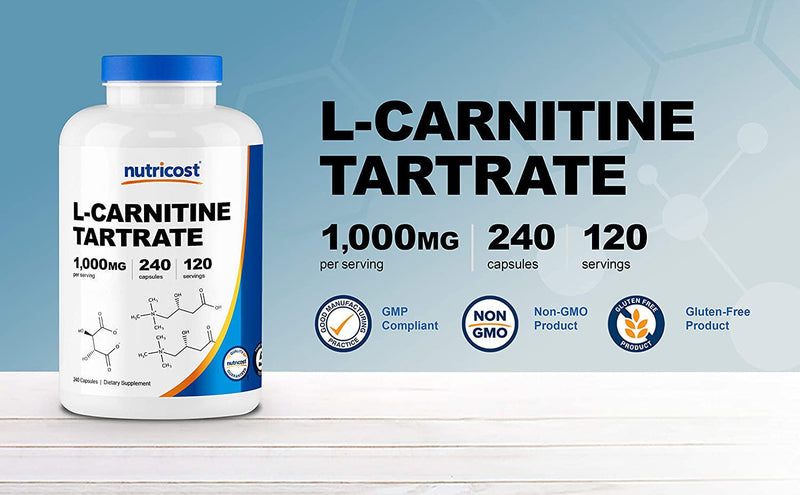 Nutricost L-Carnitine Tartrate 1,000mg, 240 Capsules - 500mg Per Capsule, 120 Servings