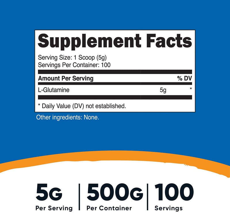 Nutricost L-Glutamine Powder (500 Grams) Unflavored - Gluten Free and Non-GMO, 100 Servings