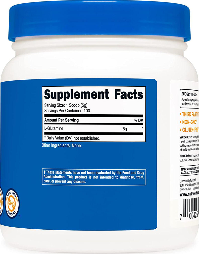 Nutricost L-Glutamine Powder (500 Grams) Unflavored - Gluten Free and Non-GMO