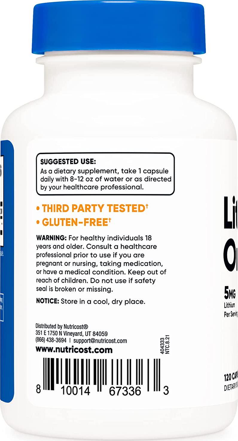 Nutricost Lithium Orotate 5mg, 120 Capsules - Veggie Caps, Non-GMO, Gluten Free