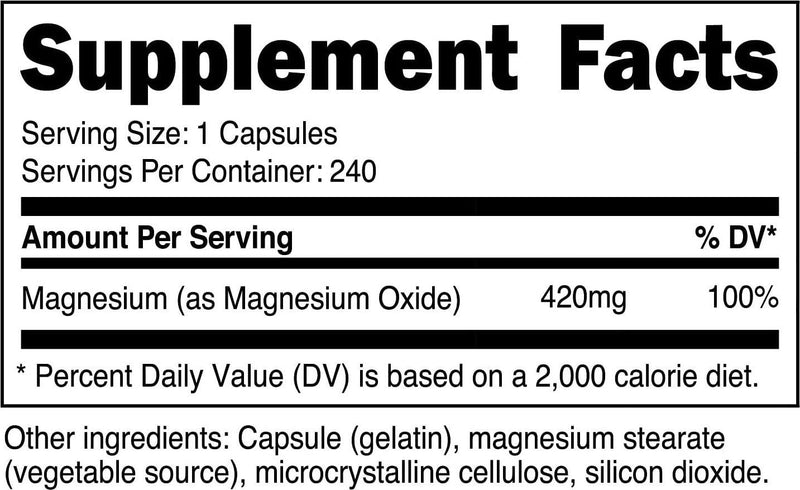 Nutricost Magnesium Oxide 750mg, 240 Capsules - 420mg of Magnesium, Non-GMO, Gluten Free