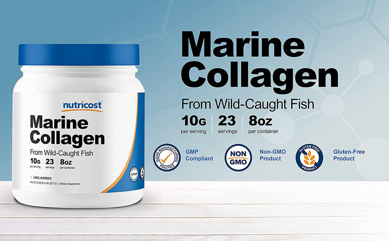 Nutricost Marine Collagen Peptides 8oz from Wild Caught Alaskan Fish, Premium, Hydrolyzed Protein Powder