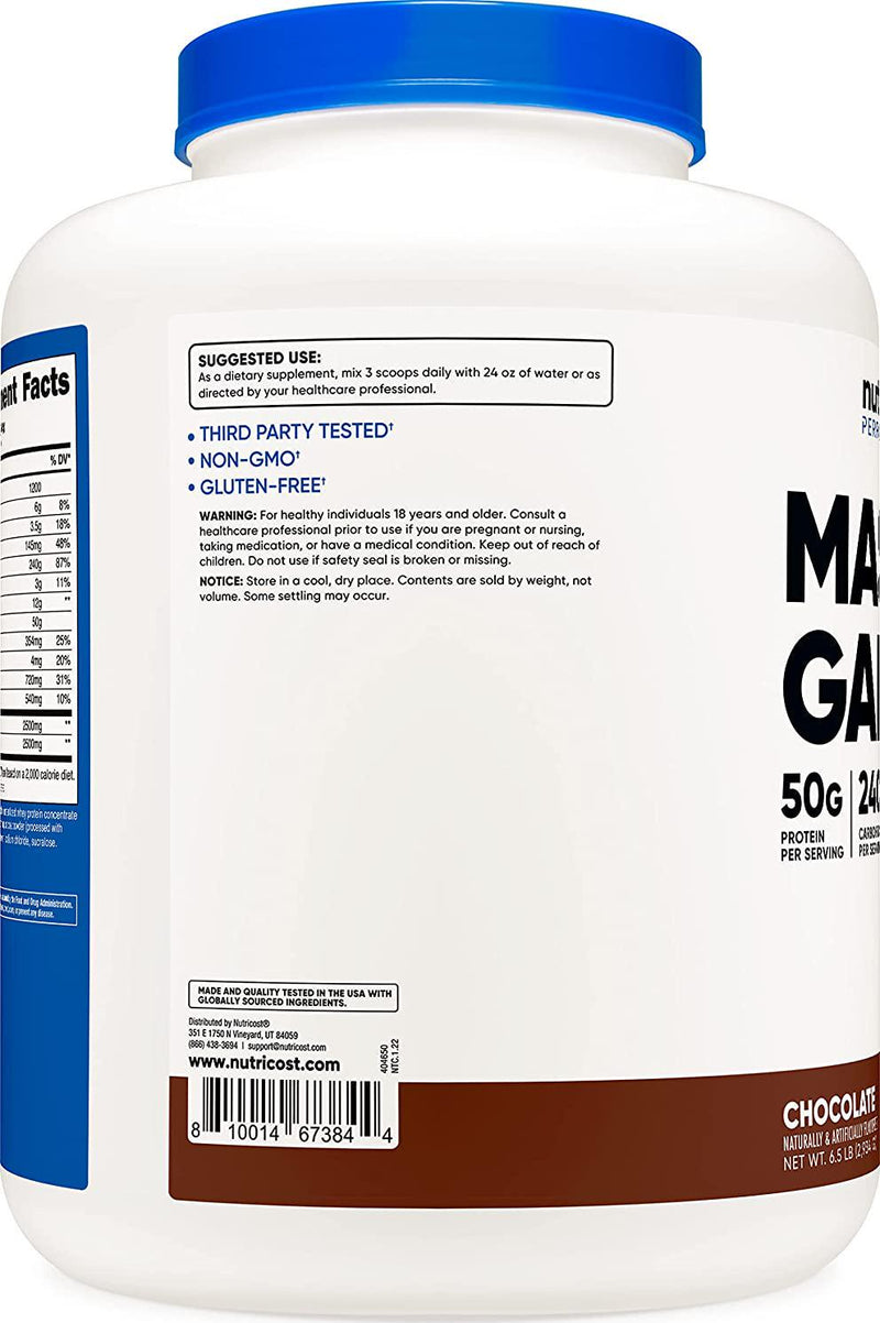 Nutricost Mass Gainer Supplement Chocolate Flavor, 6.5 LBS, 50 Grams Protein and 240 Grams Carbohydrates Per Serving - Non-GMO and Gluten Free