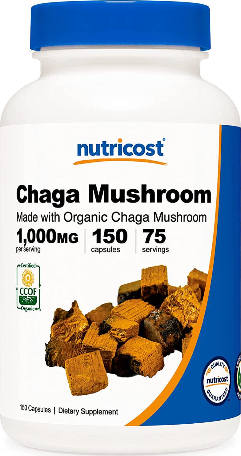 Nutricost Organic Chaga Mushroom Capsules 1000mg, 75 Servings - Certified CCOF Organic, Vegan, Gluten Free, 500mg Per Capsule, 150 Capsules