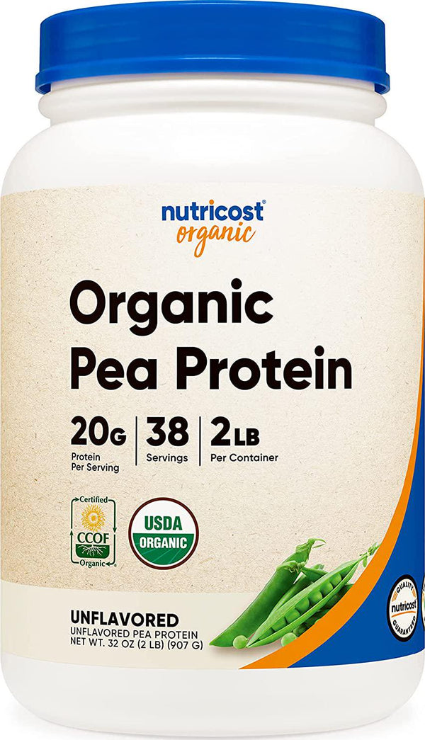 Nutricost Organic Pea Protein Isolate Powder (2LBS) - Unflavored, Certified USDA Organic, Protein from Plants, Vegan Friendly, Gluten Free, Non-GMO