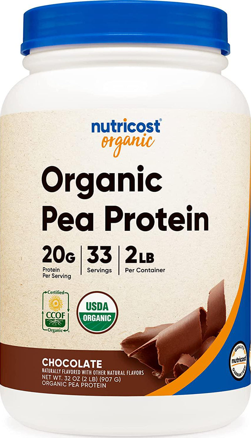 Nutricost Organic Pea Protein Powder (Chocolate, 2 Pound) - Certified USDA Organic, Protein from Plants, Vegan Friendly, Gluten Free, Non-GMO