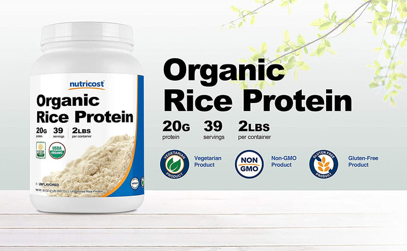 Nutricost Organic Rice Protein Powder 2LBS (Unflavored) - Certified USDA Organic, 20G of Premium Protein Per Serv, Non-GMO