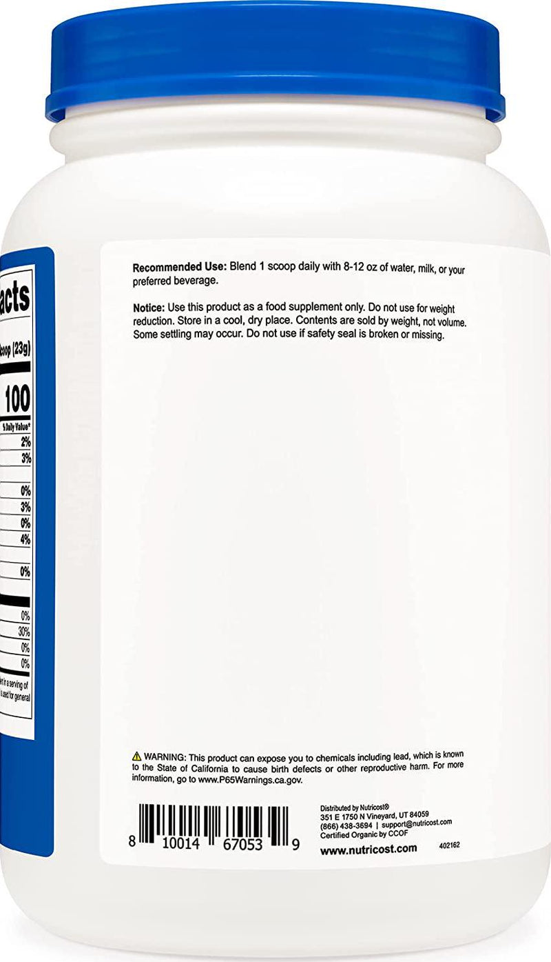 Nutricost Organic Rice Protein Powder 2LBS (Unflavored) - Certified USDA Organic, 20G of Premium Protein Per Serv, Non-GMO