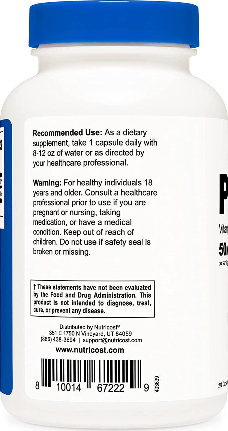 Nutricost P5P Vitamin B6 Supplement 50mg, 240 Capsules (Pyridoxal-5-Phosphate) - Vegetarian Friendly, Non-GMO, Gluten Free