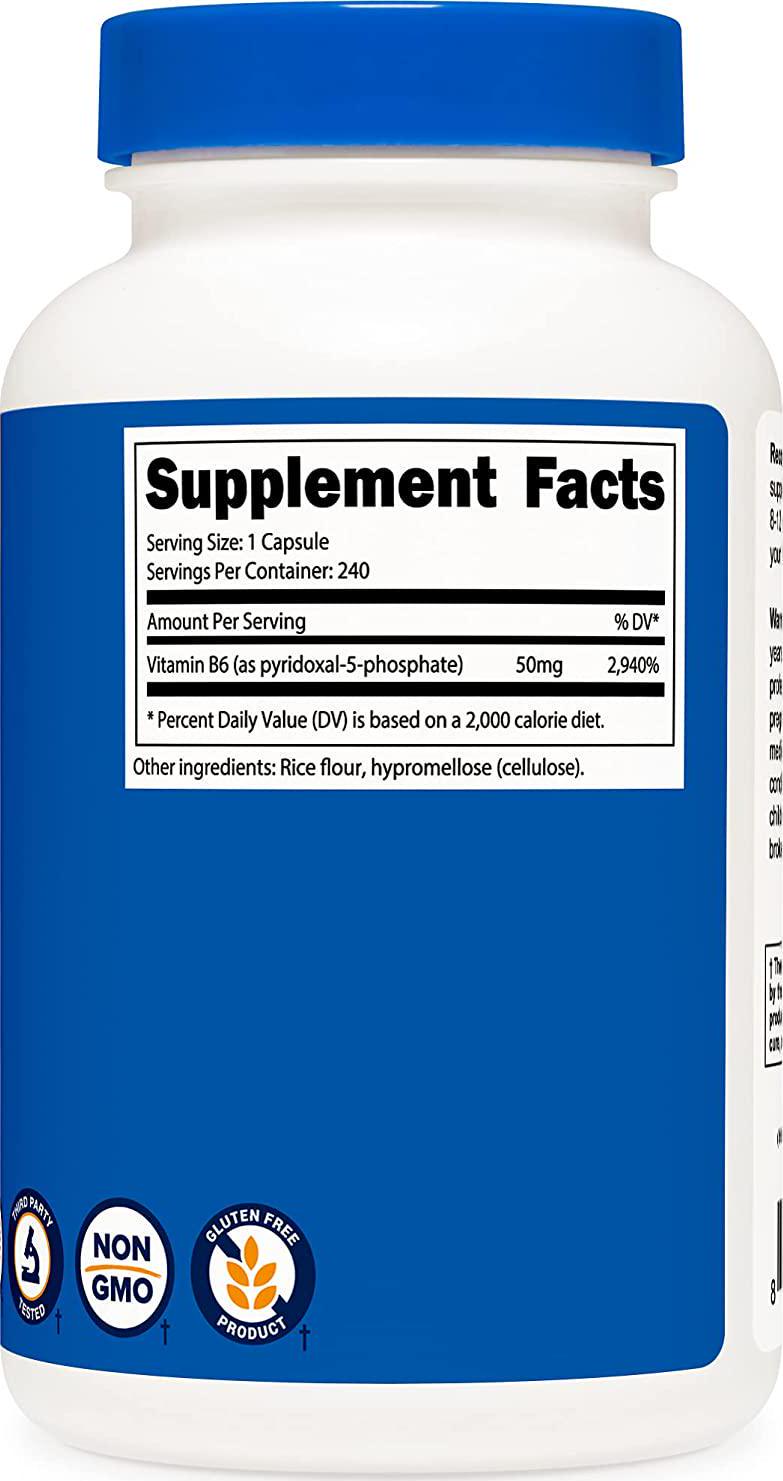 Nutricost P5P Vitamin B6 Supplement 50mg, 240 Capsules (Pyridoxal-5-Phosphate) - Vegetarian Friendly, Non-GMO, Gluten Free