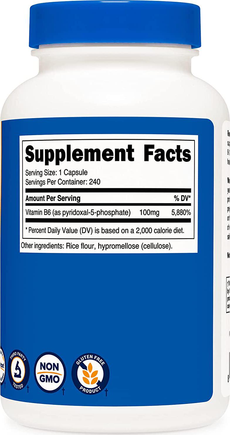 Nutricost P5P Vitamin B6 Supplement 100mg, 240 Capsules (Pyridoxal-5-Phosphate) - Vegetarian Friendly, Non-GMO, Gluten Free