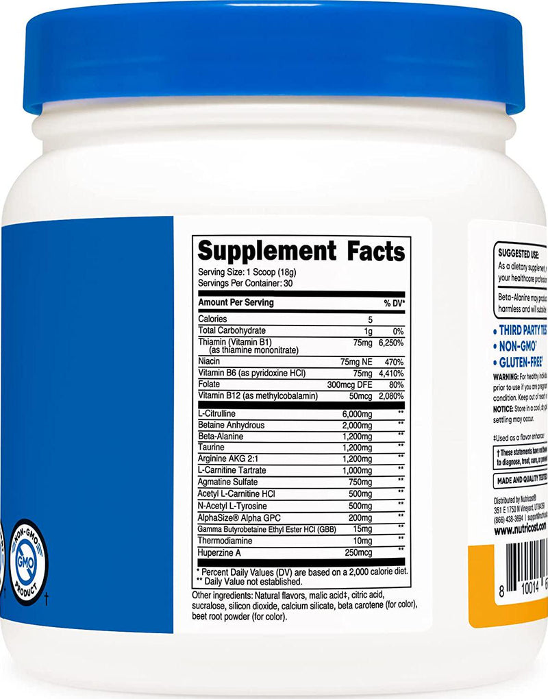 Nutricost Stim-Free Pre-Workout, 30 Servings (Peach Mango) - Non-GMO, Gluten Free