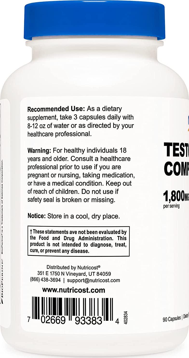 Nutricost Testosterone Support Complex (90 Capsules) -1800mg Per Serving