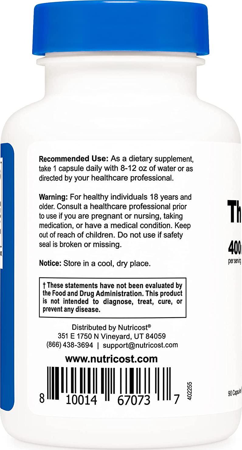 Nutricost Theobromine 400mg, 90 Veggie Capsules - Gluten Free, Non-GMO