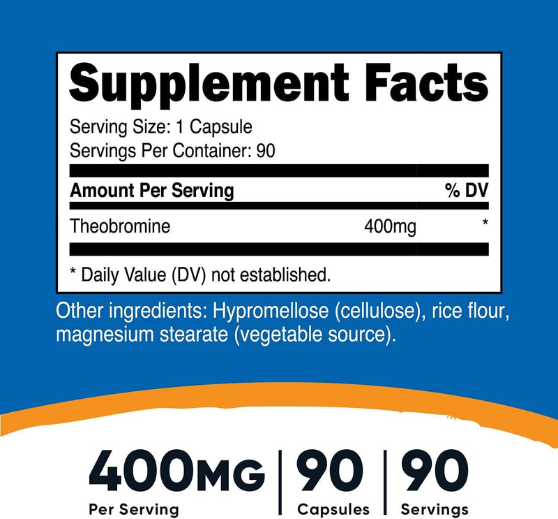 Nutricost Theobromine 400mg, 90 Veggie Capsules - Gluten Free, Non-GMO