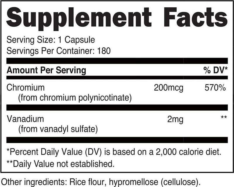 Nutricost Vanadium + Chromium 2mg 180 Veggie Capsules - Gluten Free, Non-GMO - Vanadium Supplement