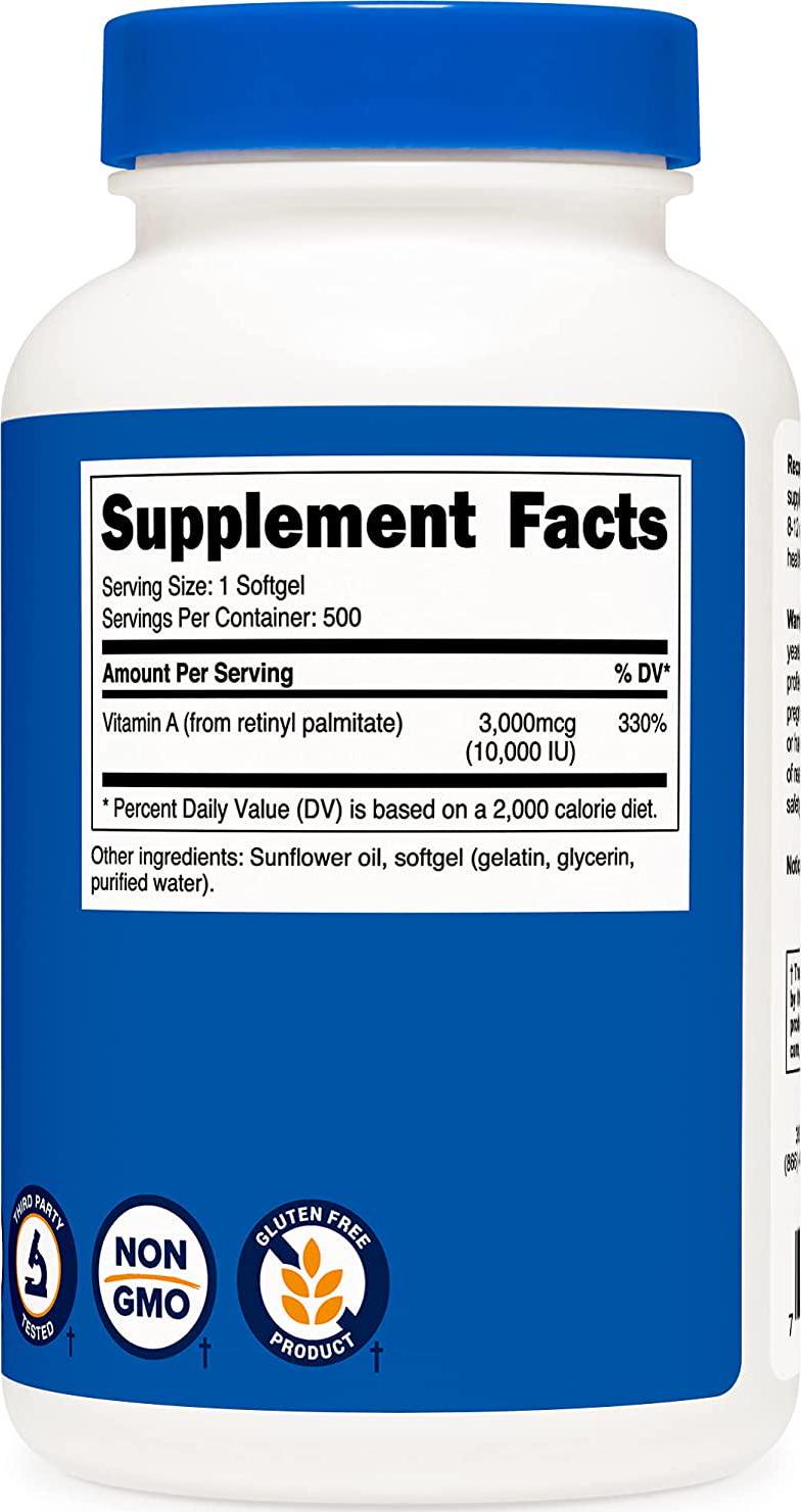 Nutricost Vitamin A 10,000 Iu, 500 Softgel Capsules