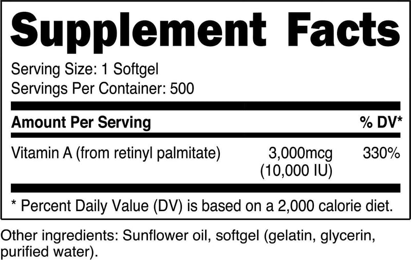 Nutricost Vitamin A 10,000 Iu, 500 Softgel Capsules