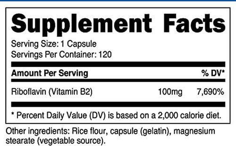 Nutricost Vitamin B2 (Riboflavin) 100mg, 120 Capsules - Gluten Free and Non-GMO