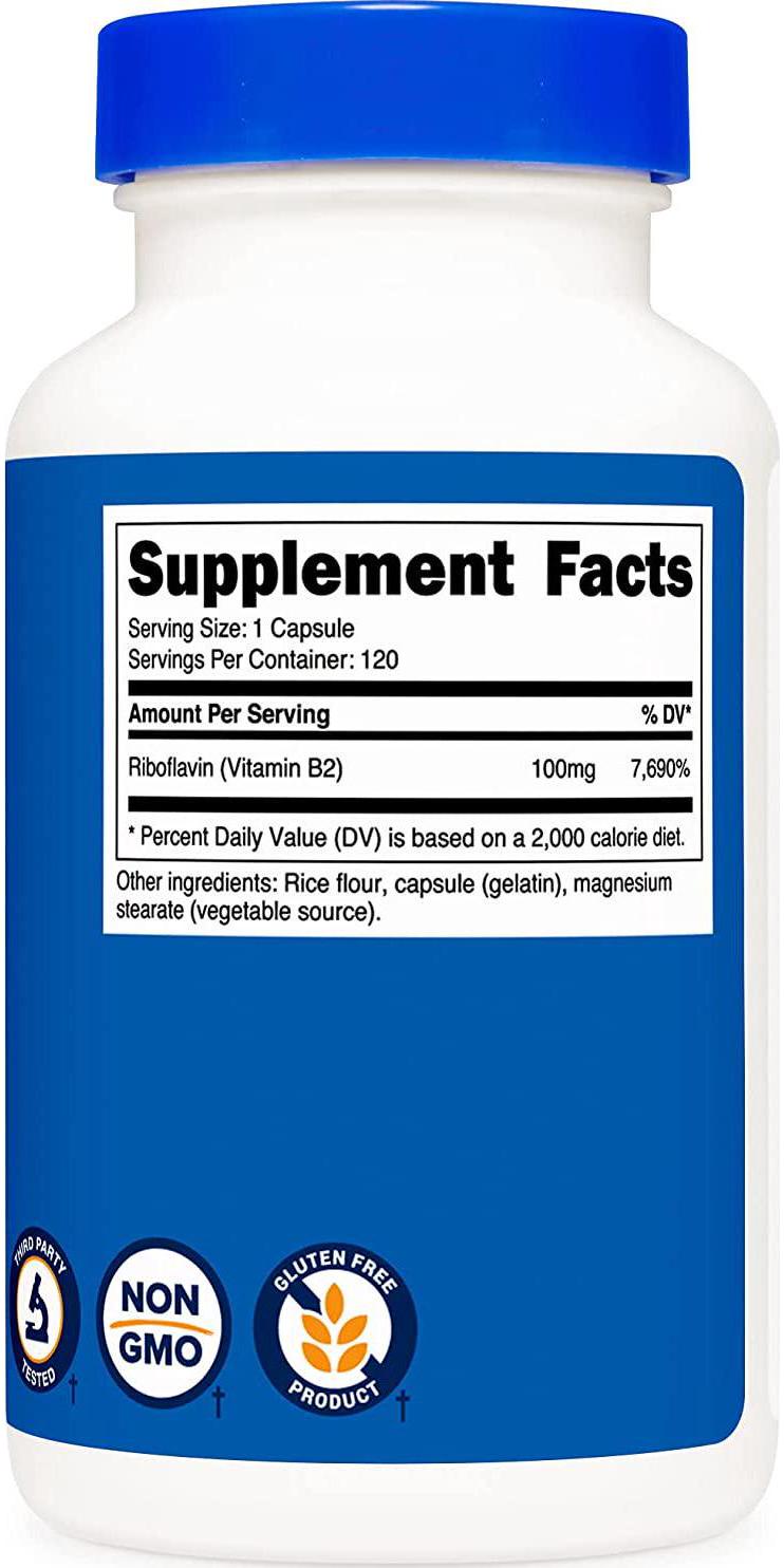 Nutricost Vitamin B2 (Riboflavin) 100mg, 120 Capsules - Gluten Free and Non-GMO