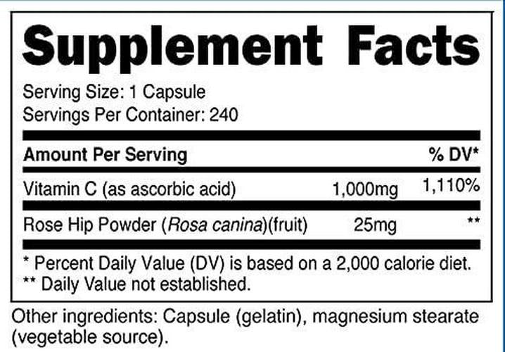 Nutricost Vitamin C With Rose Hips 1025Mg, ules - Premium Non-Gmo, Gluten Free Vitamin C Supplement