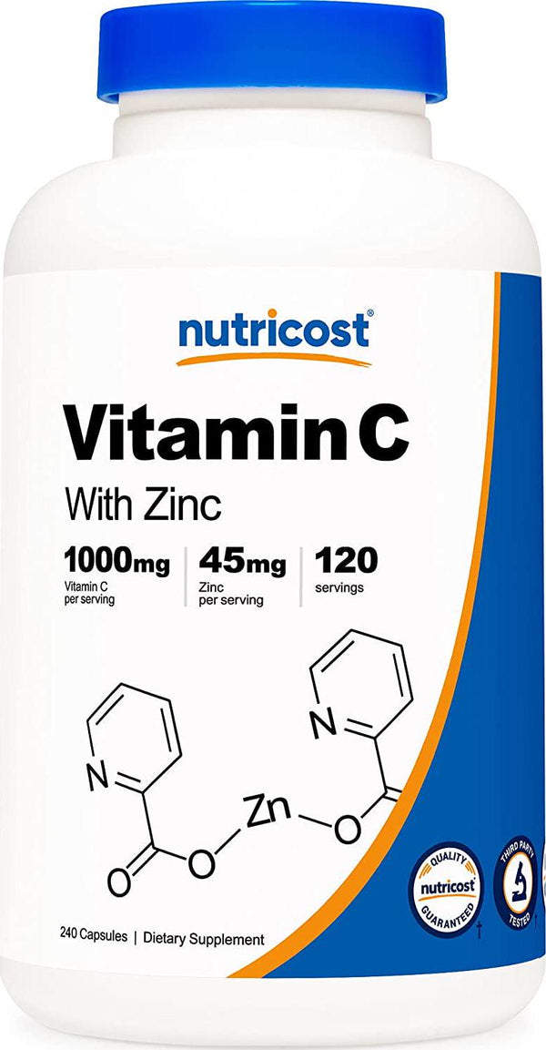 Nutricost Vitamin C with Zinc, 120 Capsules - 1000mg Vitamin C, 45mg Zinc, Non-GMO, Gluten Free Vitamin C Supplement