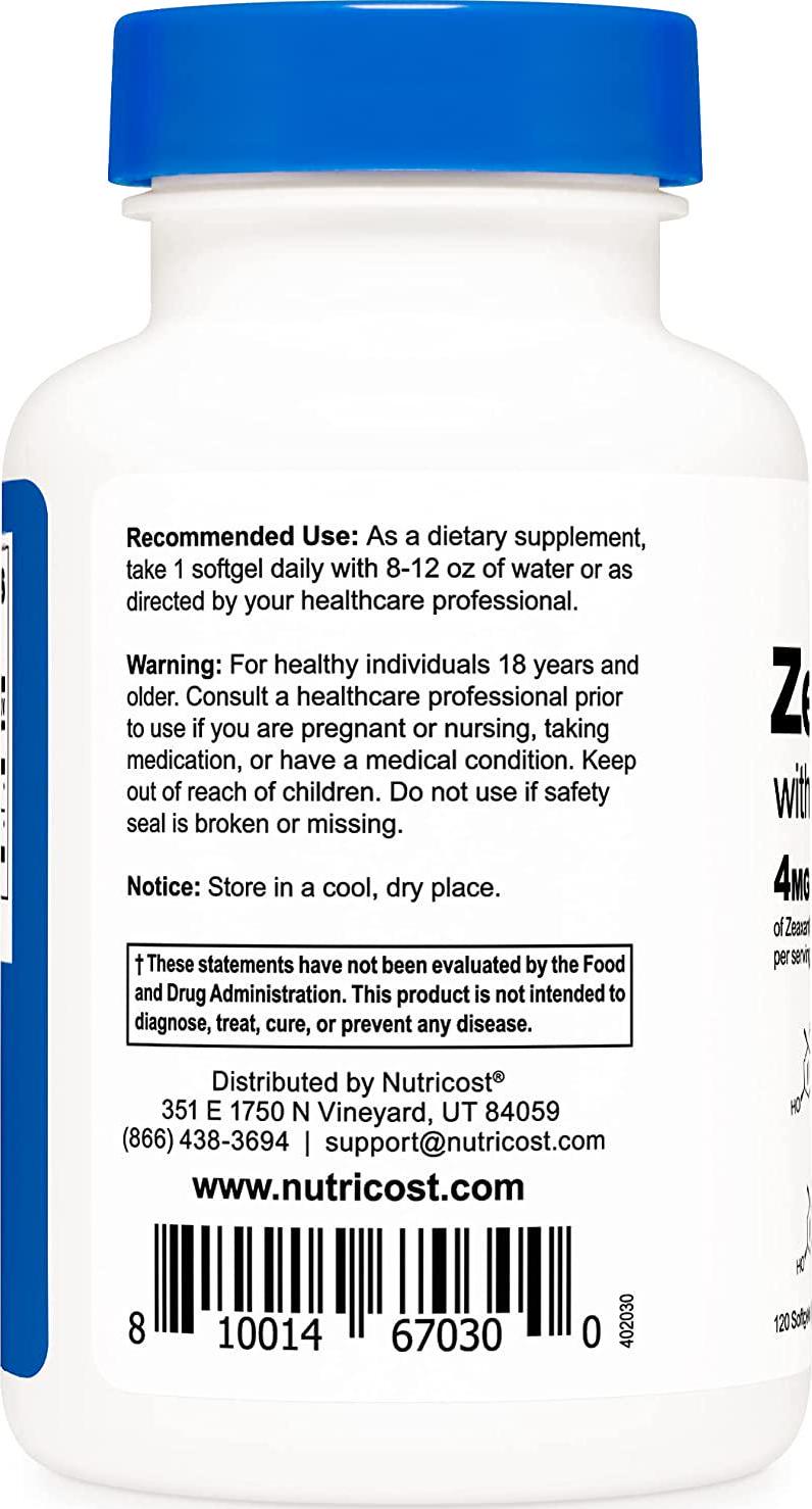 Nutricost Zeaxanthin with Lutein 20mg, 120 Softgels - Potent, Non-GMO, Gluten Free