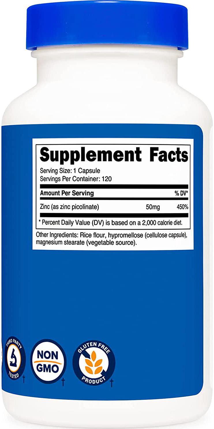 Nutricost Zinc Picolinate 50mg, 120 Veggie Capsules - Gluten Free and Non-GMO