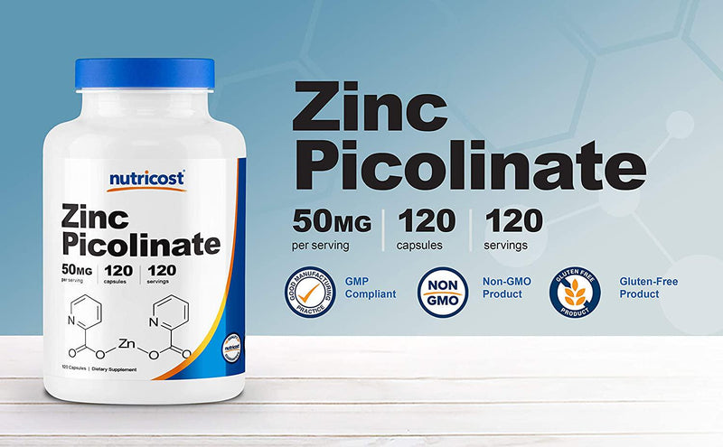 Nutricost Zinc Picolinate 50mg, 120 Veggie Capsules - Gluten Free and Non-GMO