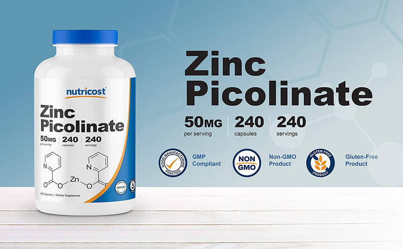 Nutricost Zinc Picolinate 50Mg, 240 Veggie Capsules - Gluten Free And Non-Gmo