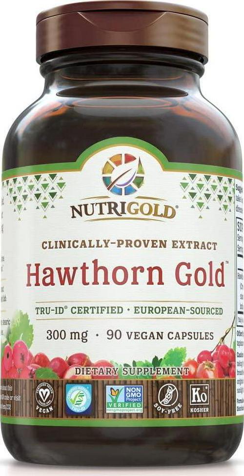Nutrigold Hawthorn Gold (Clinically-proven extract), 300 mg, 90 veggie capsules.