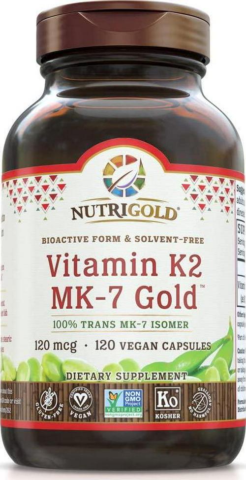 Nutrigold Vitamin K2 MK7 Supplement, 120 Capsules, Bone and Heart Support, Non-GMO, Vegan, Kosher Vitamin K Supplement with MK-7 (Vitamin K2 MK-7)
