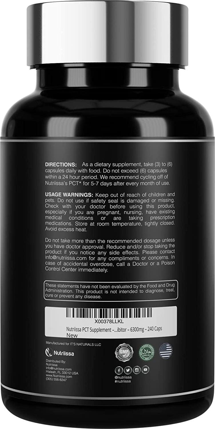 Nutriissa PCT Supplement Premium Post-Cycle Therapy Supplement for Bodybuilders, Weightlifters and Athletes Aromatase Inhibitor and Estrogen Blocker | Post Gear PCT Support Booster 6300mg 240 Caps