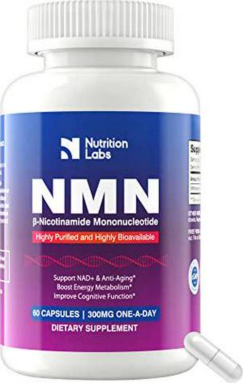 NutritionLabs NMN Nicotinamide Mononucleotide Supplement | Vitamin B3 (Niacin) Supplements, Boost NAD+ Levels, Anti-Aging, Lab Tested - 300mg per Serving (60 Vegan Capsules, 2 Months Supply)