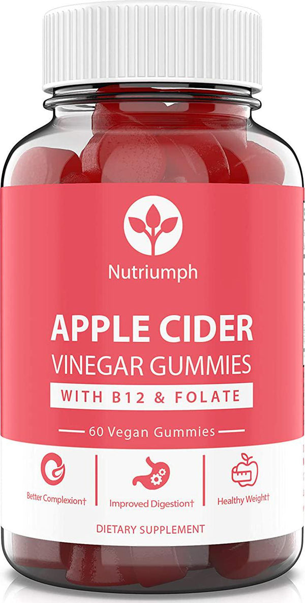Nutriumph Apple Cider Vinegar Gummies with The Mother Vegan Weight Loss, Detox, Immune Support, Skin, Hair and Nails Men and Women with Vitamin B12 and Folate 60 ACV Gummy Vitamins
