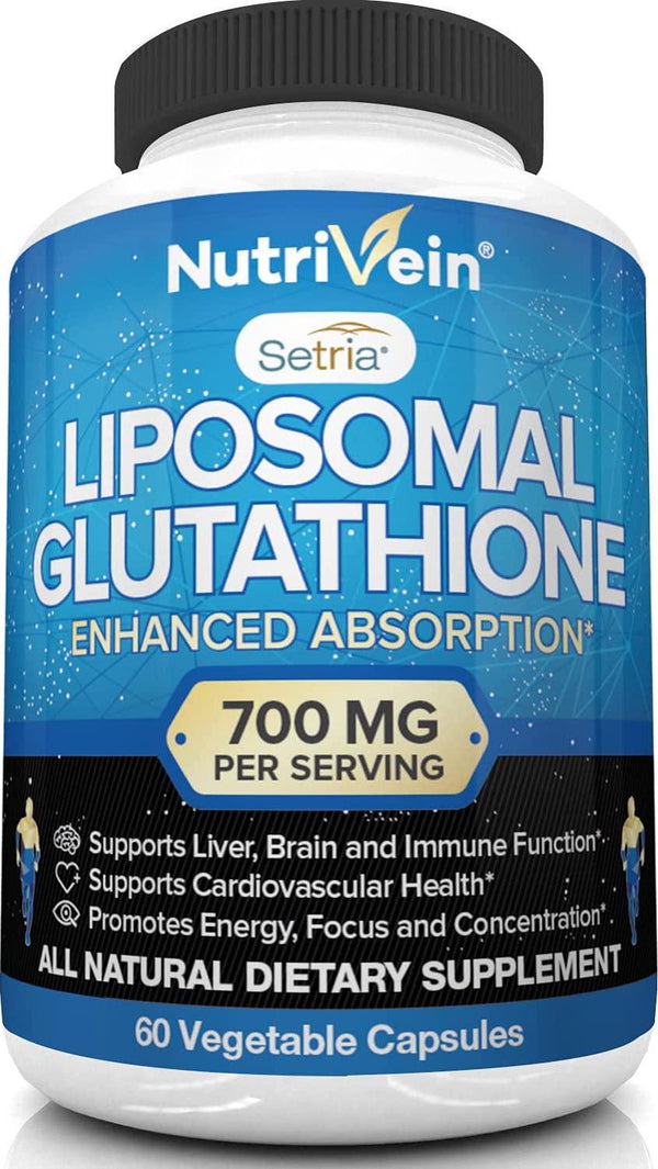 Nutrivein Liposomal Glutathione Setria 600mg - 60 Capsules - Pure Reduced Glutathione - Master Antioxidant for Optimal Cell Protection, Liver Detox, Cardiovascular Health, Brain and Immune Function