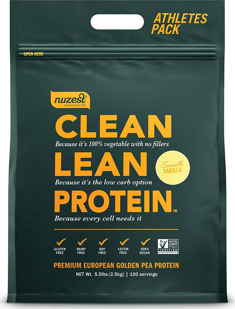 Nuzest Clean Lean Protein - Premium Vegan Protein Powder, Plant Protein Powder, European Golden Pea Protein, Dairy Free, Gluten Free, GMO Free, Naturally Sweetened, Smooth Vanilla, 100 Servings, 5.5lb