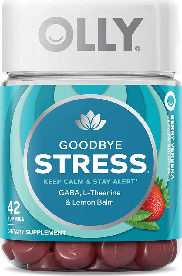 OLLY Goodbye Stress Gummy, 21 Day Supply (42 Gummies), Berry Verbena, GABA, L Theanine, Lemon Balm, Chewable Supplement