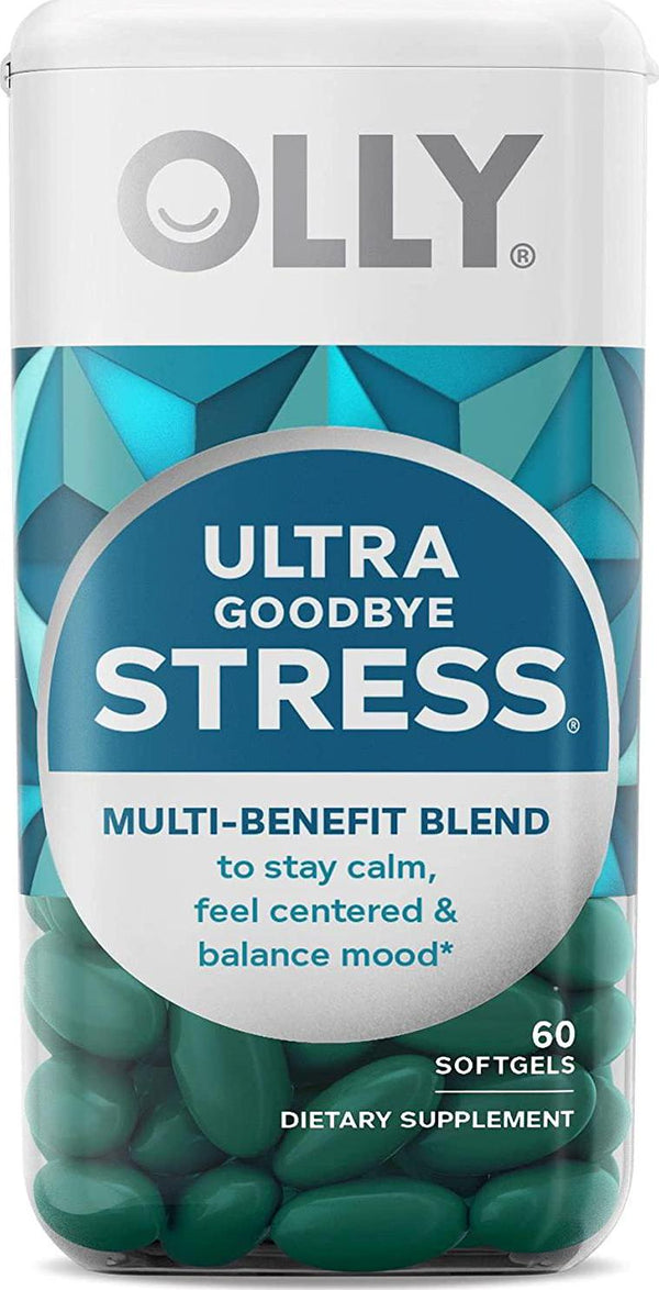 OLLY Ultra Strength Goodbye Stress Softgels, GABA, Ashwagandha, L-Theanine and Lemon Balm, Stress Relief Supplement - 60 Count (Packaging May Vary)