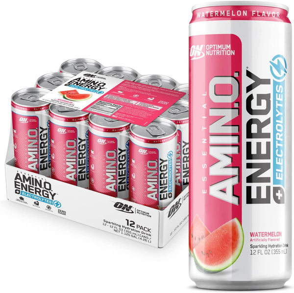 OPTIMUM NUTRITION ESSENTIAL AMINO ENERGY Plus Electrolytes Sparkling Hydration Drink, Watermelon, Keto Friendly BCAAs, 12 Count
