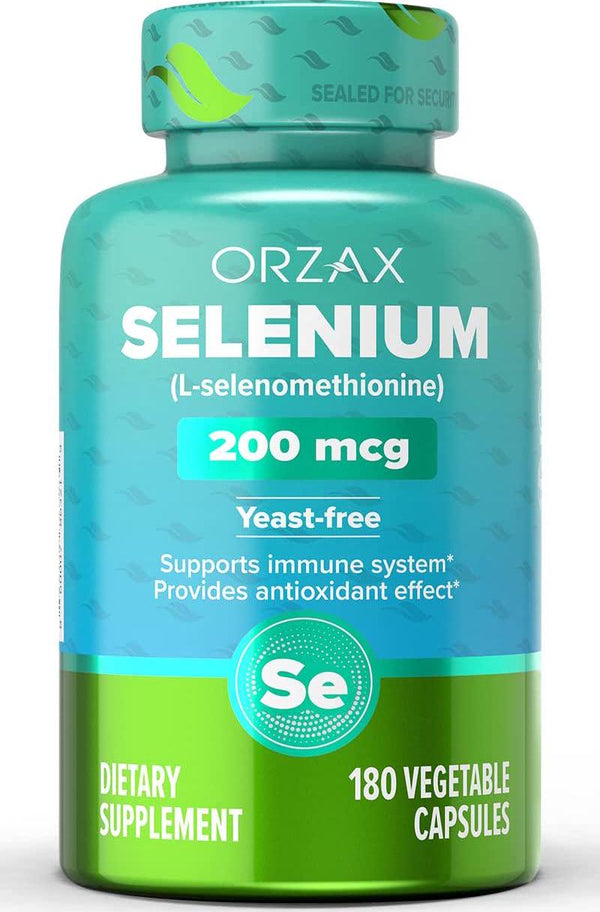 ORZAX Selenium, Helps Antioxidant and Immune Support System, Selenomethionine 200mcg, Thyroid Support* for Women and Men, Yeast and Dairy Free, 180 Vegetable Capsules (180 Day Supply)