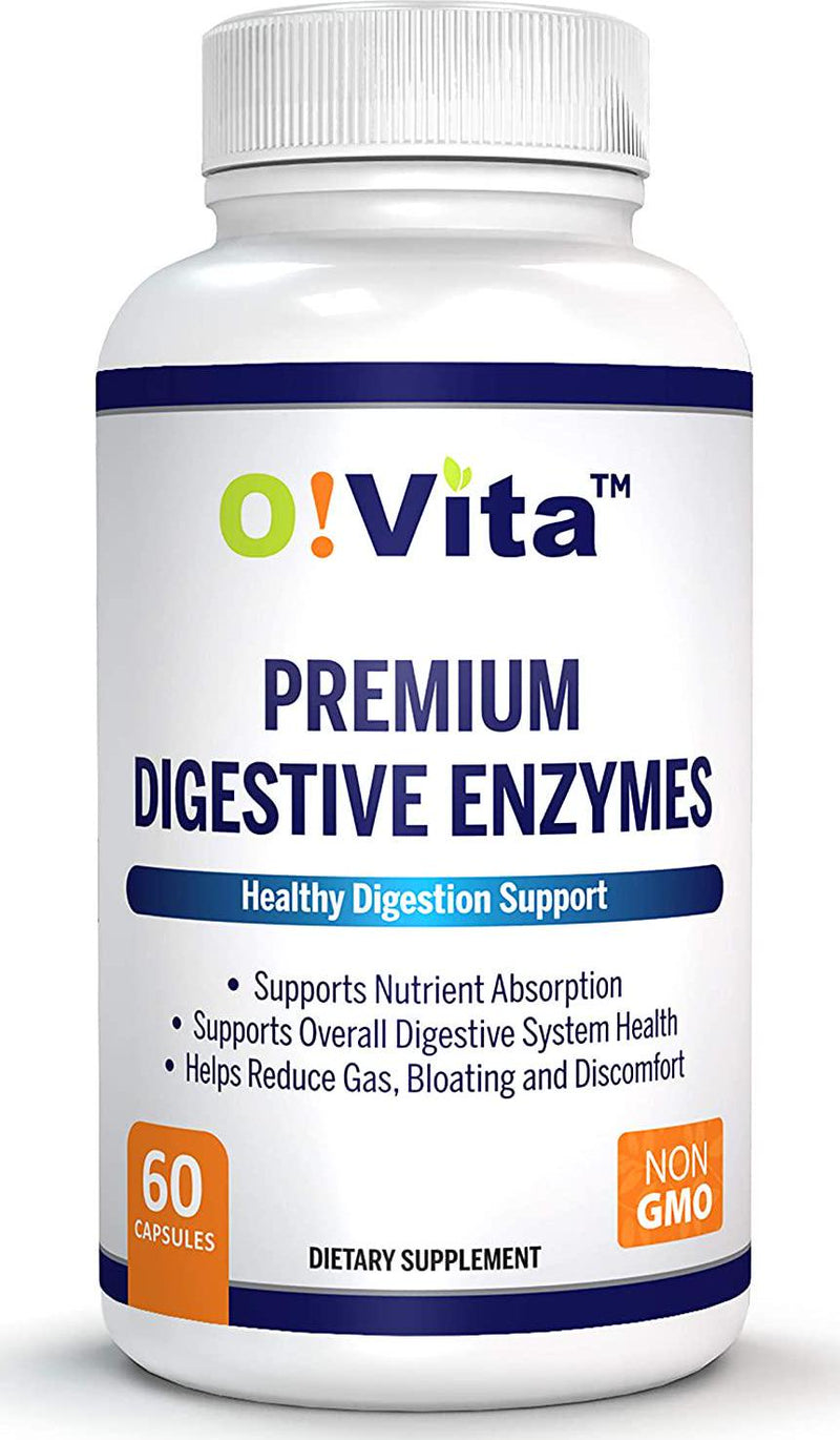 O!VITA Premium Digestive Enzymes, Gluten-Free, with 18 Types of enzymes, Better Digestion, Better Nutrient Absorption, 2-Month Supply (60 Non-GMO Vegetable Capsules)