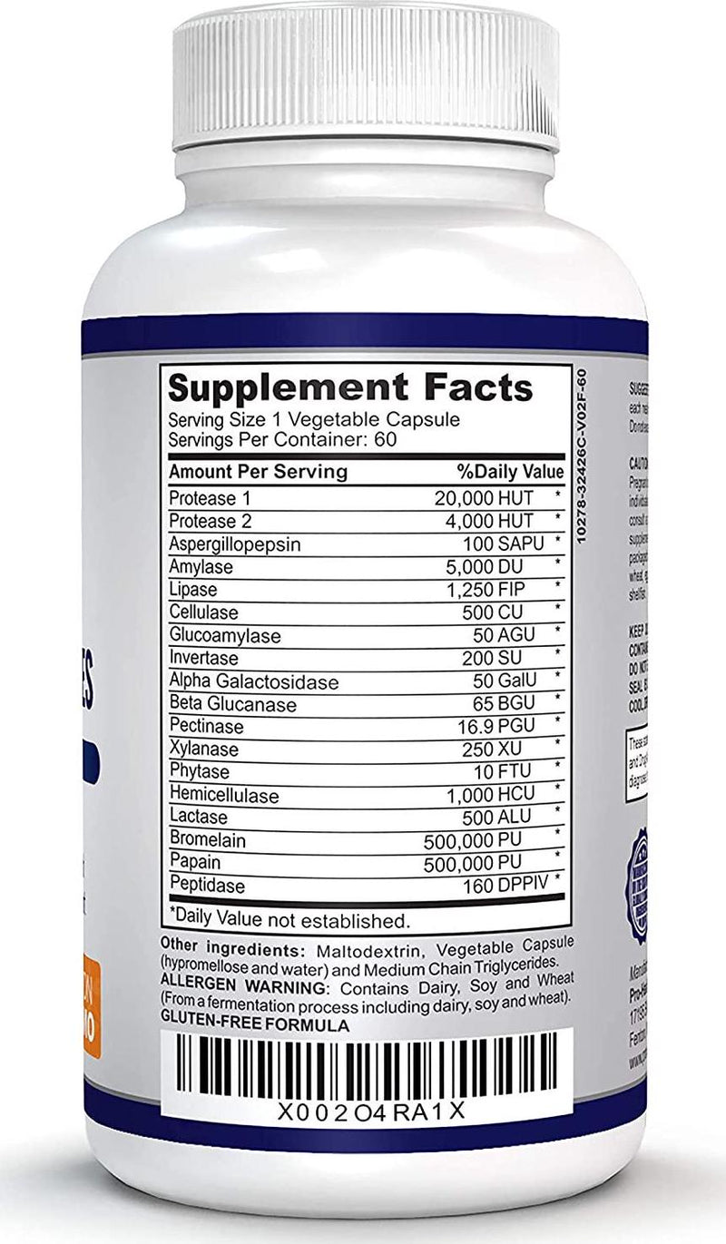 O!VITA Premium Digestive Enzymes, Gluten-Free, with 18 Types of enzymes, Better Digestion, Better Nutrient Absorption, 2-Month Supply (60 Non-GMO Vegetable Capsules)