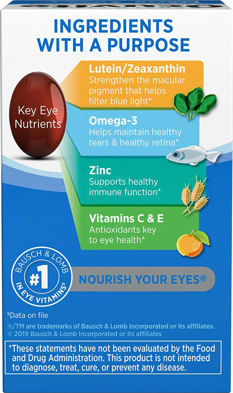 Ocuvite Eye Vitamin and Mineral Supplement, Contains Zinc, Vitamins C, E, Omega 3, Lutein, and Zeaxanthin, 90 Softgels
